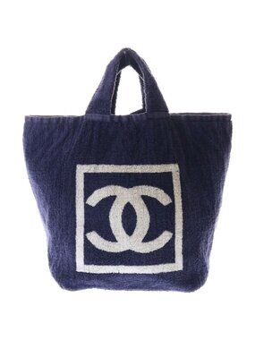 Chanel CC Beach Tote Terry Cloth Navy White